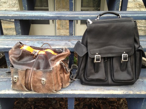 Photo of old and new backpacks.