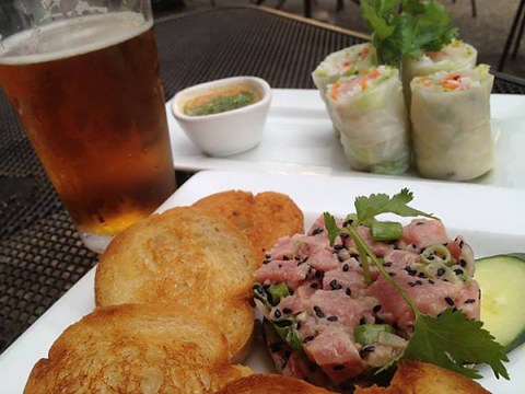 white cap and tuna tartare